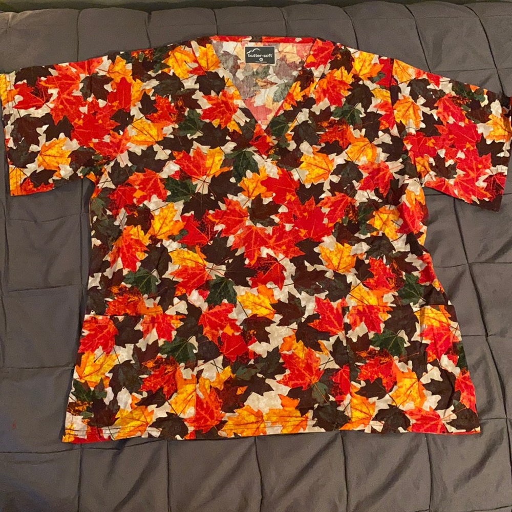 Fall Leaves Scrub Top